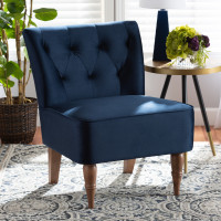 Baxton Studio RAC515FB-Navy Blue VelvetWalnut-CC Baxton Studio Harmon Modern and Contemporary Transitional Navy Blue Velvet Fabric Upholstered and Walnut Brown Finished Wood Accent Chair